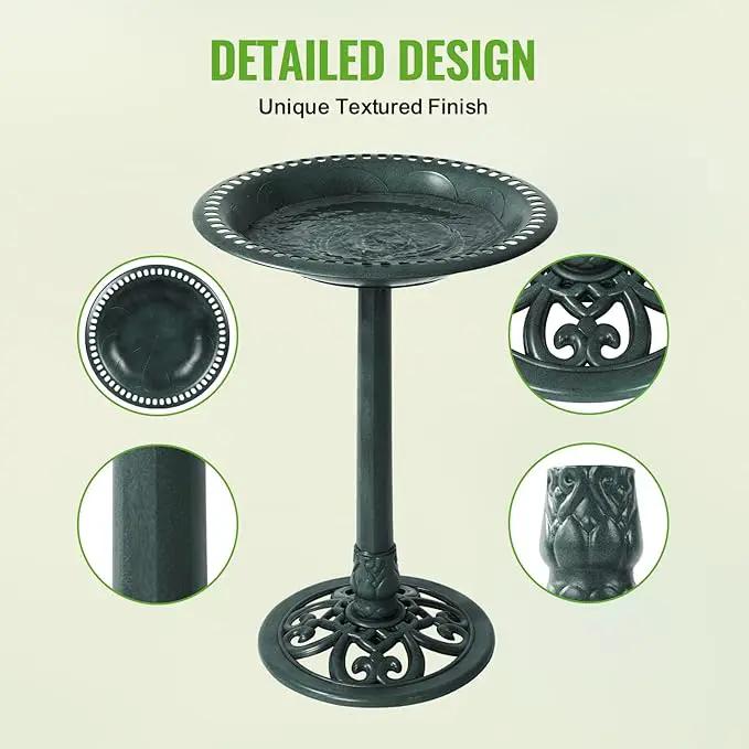 Backyard Expressions Outdoor Garden Bird Bath - Green - Weather Resistant Polyresin - 27 Inch by GreenHaven Gardens