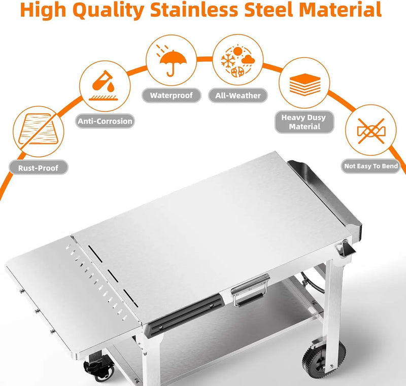 Food Grade 304 Stainless Steel BBQ Grill Table fits Tabletop Griddle, Outdoor Grill Table with 4 Foldable Legs, Portable Grill Stand for RV, Camping, Tailgating by GreenHaven Gardens