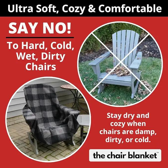 CITYBONFIRES The Chair Blanket – Reversible, Waterproof & Sherpa-Lined - Stretchable Elastic Back - Original Patio Chair Cover – Ideal for Homes and Outdoor Furniture- with Carry Pouch – Grey Plaid by GreenHaven Gardens