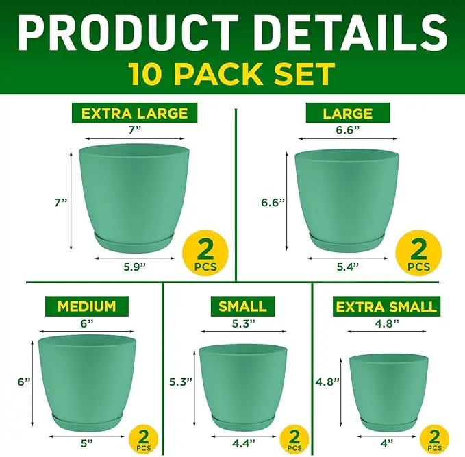 Planter Pots with Drainage Holes - Lightweight, Durable, & Space-Saving Pots for Indoor and Outdoor - Versatile Functionality, Simple Modern Design, Set of 10 Plastic Planter Pots Mint by GreenHaven Gardens