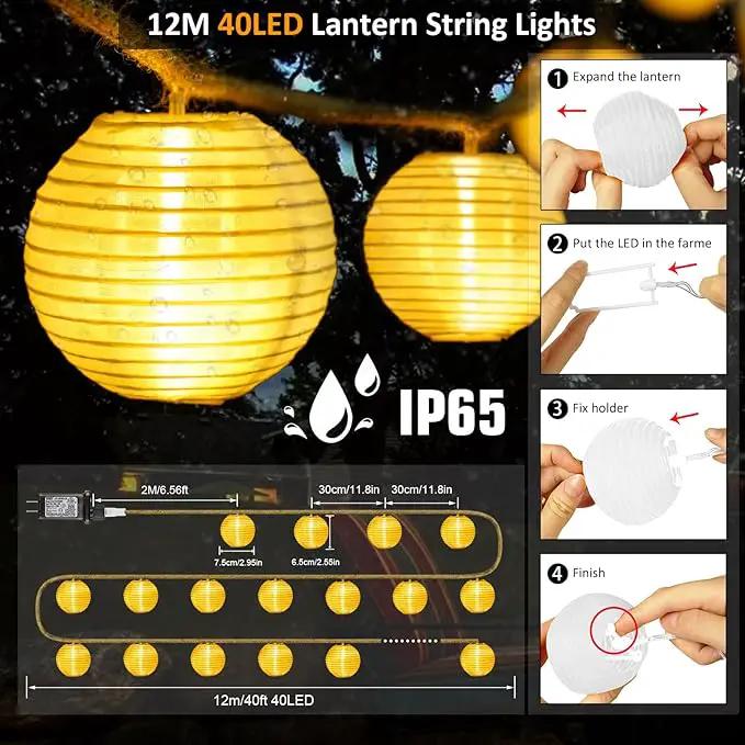 OMIKA Lantern String Lights Plug in- 40ft 40LED 2700K Warm White Mini Lantern Lights Waterproof, Hanging Hemp Rope String Lights Indoor Outdoor with Remote, Timer for Porch Fence Balcony Party Trees by GreenHaven Gardens