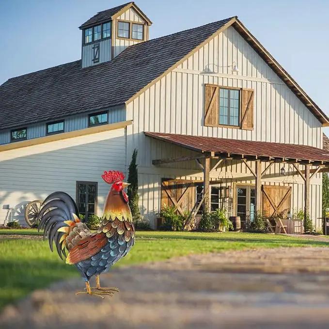chisheen Rooster Decor Garden Statue Metal Chicken Yard Art Sculpture Outdoor Figurines by GreenHaven Gardens