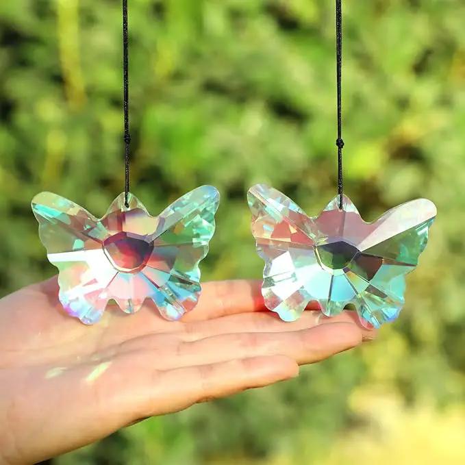 2 Pack Butterfly Crystal Suncatchers, 70mm Large Sun Catchers for Hanging Ornaments Decorative Indoor and Outdoor Windows by GreenHaven Gardens