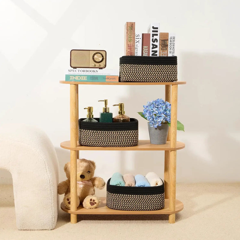 Small Storage Baskets for Organizing | Closet Organizer Bins | Shelf Toy Basket | Woven Rope Baskets | Cube Decorative Box | Shallow Basket | 11.5x7.5x4.7” | 4 Packs Black Brown by GreenHaven Gardens