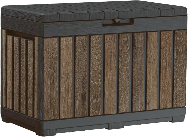 Keter Signature Everwood 50 Gallon Resin Outdoor Storage Box and Patio Furniture Side Table for Pool and Garden Accessories, Walnut by GreenHaven Gardens