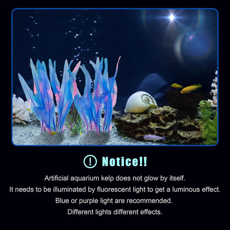 Kaiyuan Dynasty 2pc Silicone Aquarium Plants Artificial Plants for Fish Tank Glowing Kelp Aquarium Plant Decor Fish Tank Plants Simulation Artificial Water Grass,7inch,Blue by GreenHaven Gardens