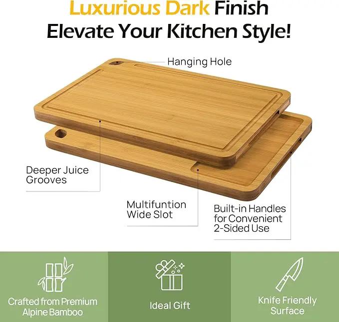 4-Pcs Natural Wood Cutting Board Set Kitchen Tools with Juice Groove, Wooden Chopping Board for Meat, Fruit, Vegetables & Cheese (Pre Oiled, Natural) by GreenHaven Gardens