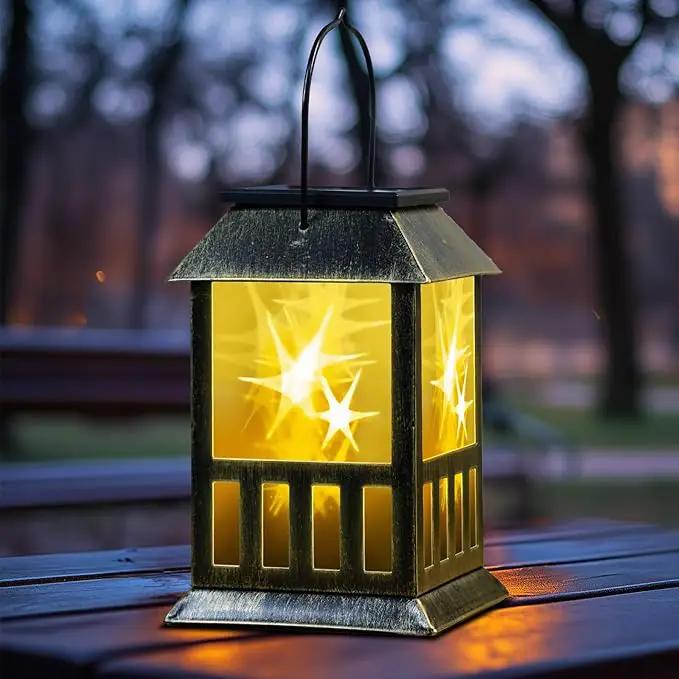 Solar Lanterns Outdoor Waterproof, Pathway Lights with 3D Lighting Effect, Solar & USB C Charging, Metal Garden Decor Hanging Lights for Landscape Yard Patio Lawn Driveway, Warm Light 1 Pack by GreenHaven Gardens