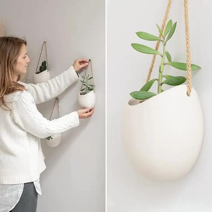 Wall Planters -Ellie- | Hanging Ceramic Plant Pots 3 Pieces | Wall Decoration for Indoors, Balcony and Garden | Cream (Matte) by GreenHaven Gardens