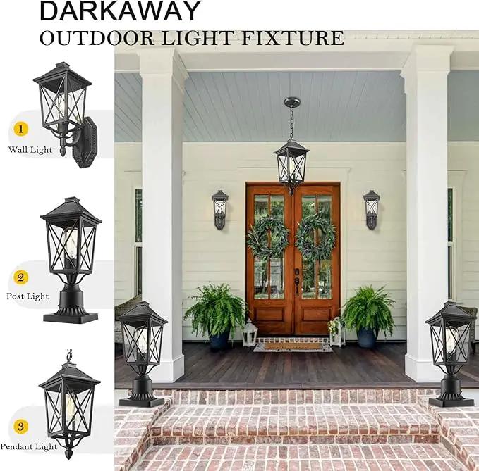 Darkaway Outdoor Pendant Light Fixture, Outdoor Hanging Porch Light with Seeded Glass, Anti-Rust Waterproof Aluminum E26 Socket Lighting for Porch Entryway Doorway by GreenHaven Gardens