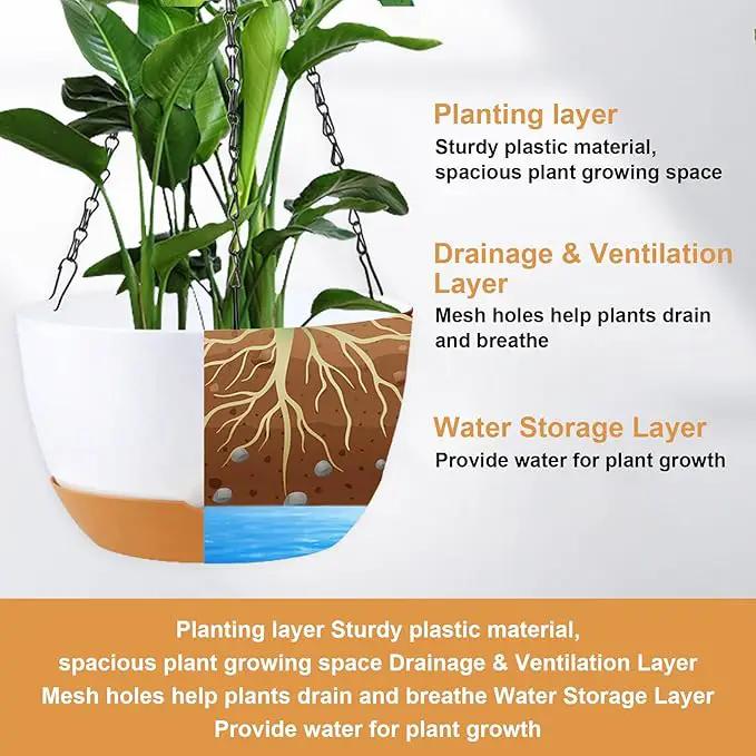 8/10/12 inch Hanging Planters for Indoor Outdoor Plants with Self-Watering Pots, 3 Pack Plastic Hanging Basket with Removable Tray for Home Garden Porch Balcony Patio Decor(White) by GreenHaven Gardens