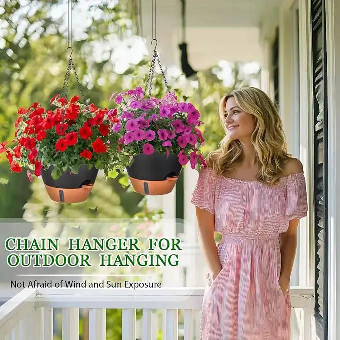 10 Inch Hanging Planters for Indoor Plants, 2 Pack Self Watering Hanging Baskets Flower Pots with Drainage Hole, Visual Reservoir & 2 Kinds of Plant Hanger for Outdoor Garden Home Decor by GreenHaven Gardens