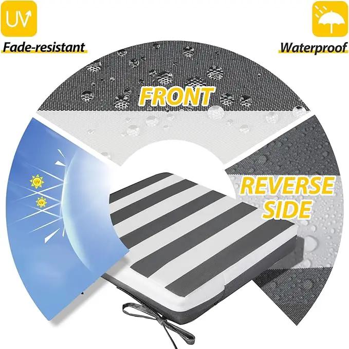 AAAAAcessories Outdoor Seat Cushions for Chairs, Waterproof, Fade-Resistant Patio Furniture Replacement Cushions, 21" x 21" x 4", Set of 2, Gray Cabana Stripe by GreenHaven Gardens