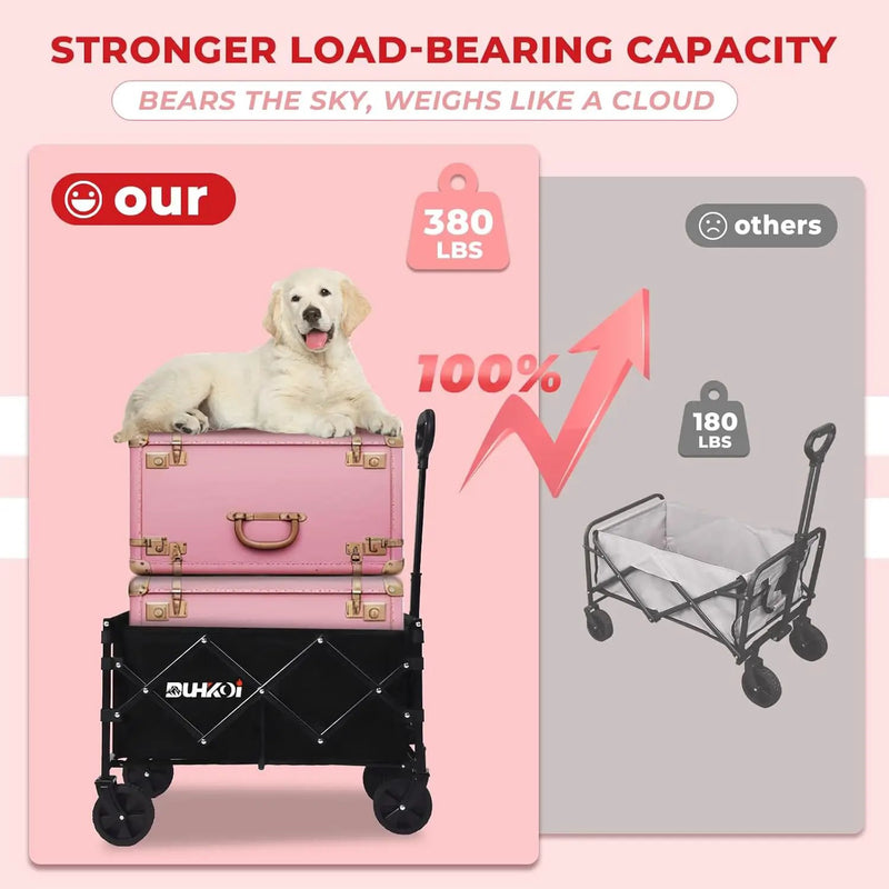Collapsible Wagon Cart with Wheels Foldable,11 Lbs Lightweight Portable Folding Utility Wagon,90 L Heavy Duty Grocery Shopping Carts,Versatile for Garden Sports Camping Park Outdoor Use by GreenHaven Gardens