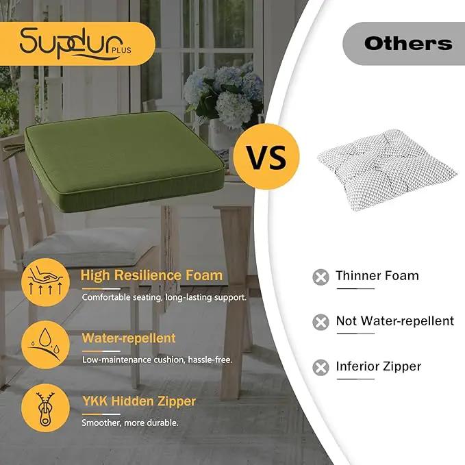 Outdoor Square Corner Seat Cushion, 18.5"x16"x3", Set of 4, Non Slip Seat Cushion Pads with Removable Cover for Patio Furniture, Garden Yard Lawn, Deep Forest Green by GreenHaven Gardens