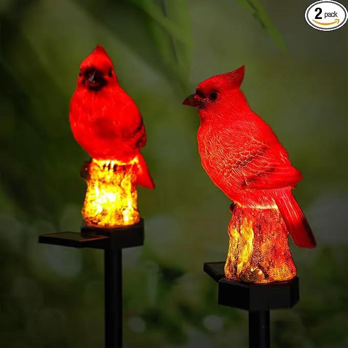 2 Pack Cardinal Solar Lights Cardinal Outdoor Decor Red Bird Solar Light Bird Figurine Garden Stake for Pathway Garden Lawn Yard Cemetery Decoration by GreenHaven Gardens
