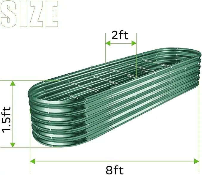 Land Guard 8×2×1.5ft Galvanized Raised Garden Bed Kit, Raised Garden Boxes Outdoor, Oval Metal Raised Garden Beds for Vegetables, Forest Green by GreenHaven Gardens