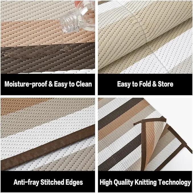 Outdoor Waterproof Rug 6'x9' Plastic Straw Rugs Washable Reversible Floor Mat Brown Stripe Carpet for Camping RV Deck Entryance Porch Picnic Balcony Beach Backyard by GreenHaven Gardens