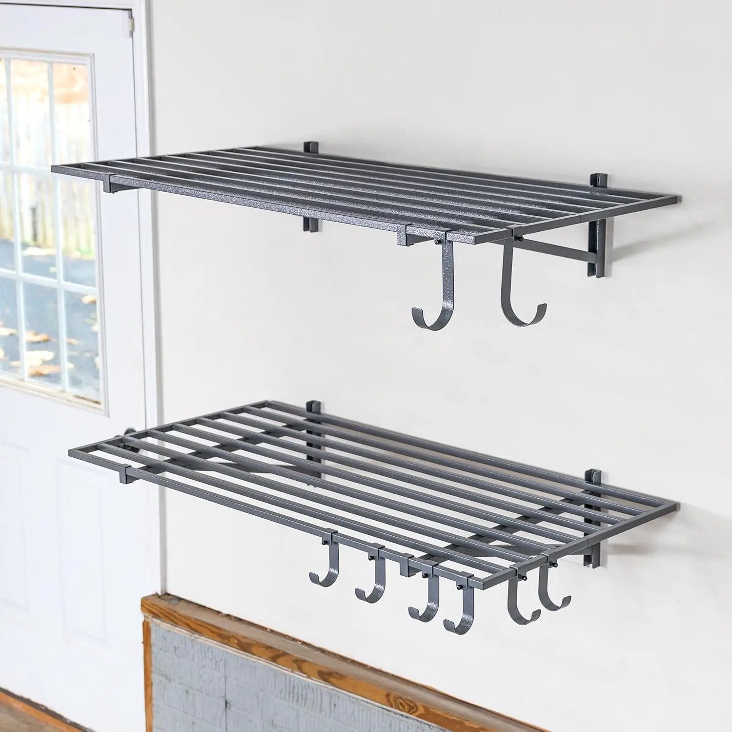 StoreYourBoard 2-Pack Heavy Duty Wall Shelves – Wall-Mounted Garage Storage Shelving and Organization for Sheds, Closets, or Utility Rooms – Holds 200 lbs, 2ft x 4ft, Hammered Gray by GreenHaven Gardens