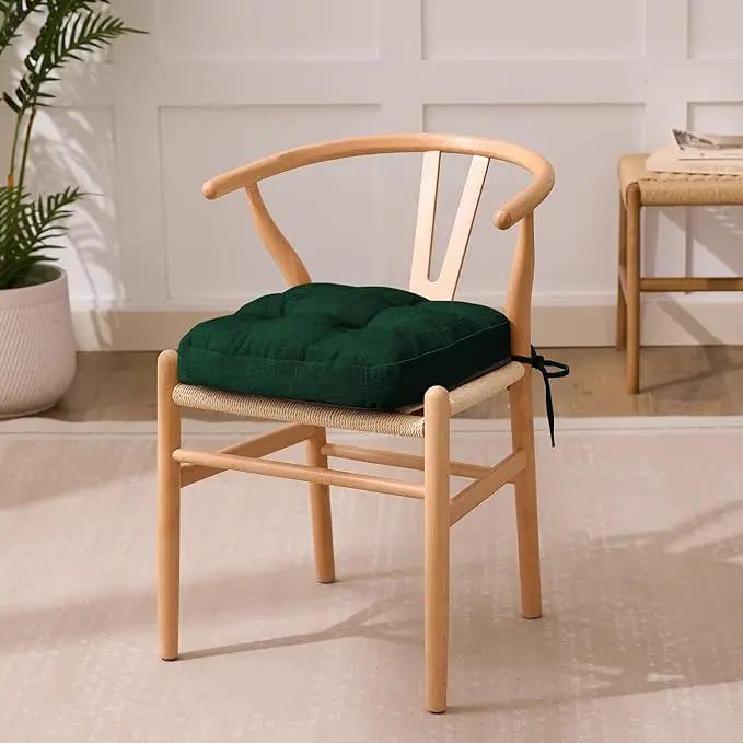 Chair Cushions for Dining Chairs, Dining Chair Cushions, Tufted Indoor Chair Pads with Ties & Non Slip Backing, Seat Cushions for Kitchen Chairs 16.5” x 16.5” x 3.5”, Set of 6, Green by GreenHaven Gardens