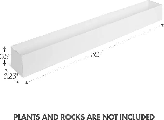 DR&Co Modern Rectangle Planter Box - 32" Metal Planter Ideal for Long Succulent, Rectangular Box for Table or Window Sill, Trough for Indoor Window, White by GreenHaven Gardens