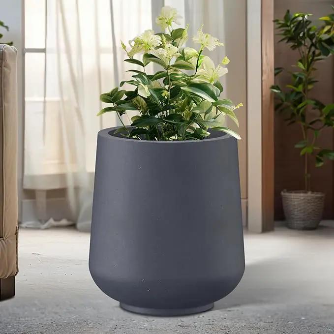 Kante 15.3" Dia Round Concrete Planter, Outdoor Indoor Large Plant Pots Containers with Drainage Hole and Rubber Plug for Home Garden Patio, Dark Gray by GreenHaven Gardens