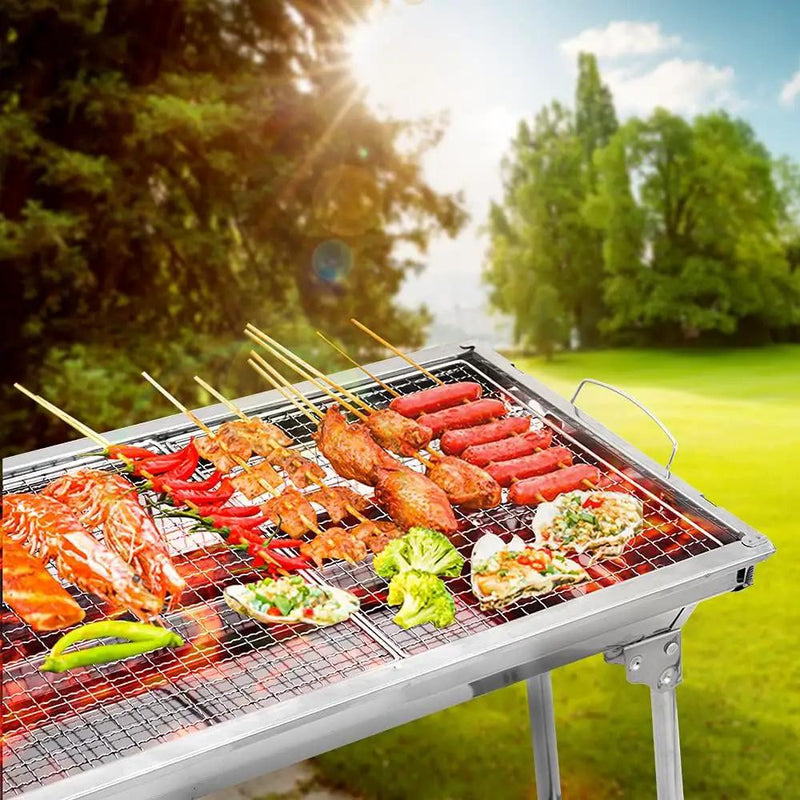 Charcoal Grill, Barbecue Grill Stainless Steel BBQ Smoker Barbecue Folding Portable for Outdoor Cooking Camping Hiking Picnics Backpacking Large by GreenHaven Gardens