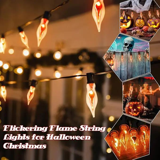 12.8Ft Christmas Lights Flickering Flame String Lights with 12 Pack Clear C7 Flame Light Bulbs（2 Spare）, Great for Indoor Outdoor Home Patio Party Christmas Decorations Lights, 1W, E12 Base by GreenHaven Gardens