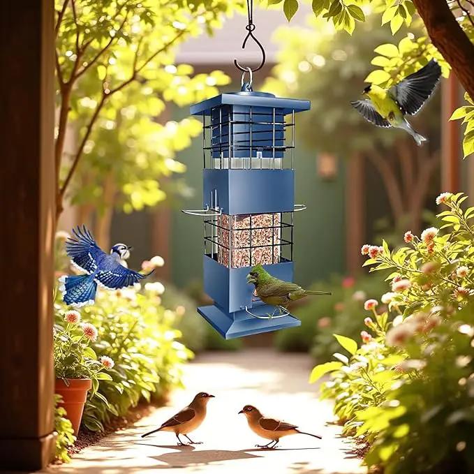 Bird Feeder 3LBS Metal Anti-Squirrel Wild Birdseed Feeder for Finch Cardinal Blue Jay Outdoors Hanging (Blue) by GreenHaven Gardens