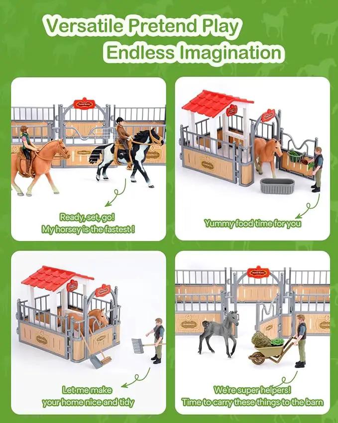 Horse Stable Playset, Horse Gifts for Girls and Boys with 3 Horses and 2 Riders, Horse Toys Set Farm Animals Toys for Kids 3 4 5 6 7 8+ (New Model), Green by GreenHaven Gardens