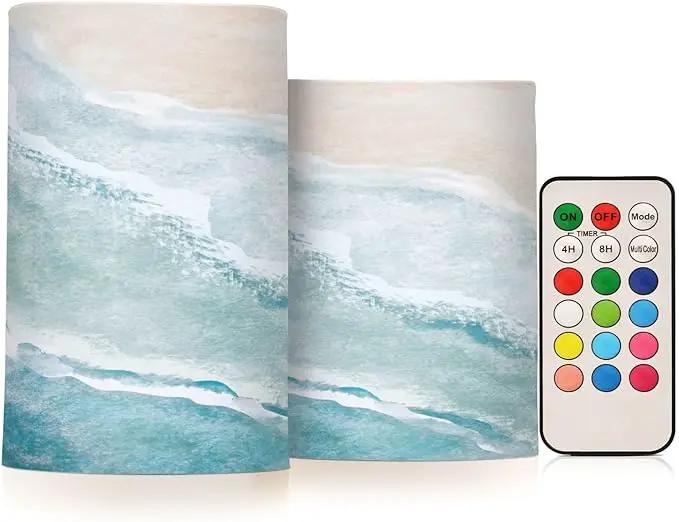 Flickering Flameless Candles, Bohemian Beach LED Candles with Remote Timer, Set of 2 Battery Operated Candle for Valentine Wedding Birthday by GreenHaven Gardens