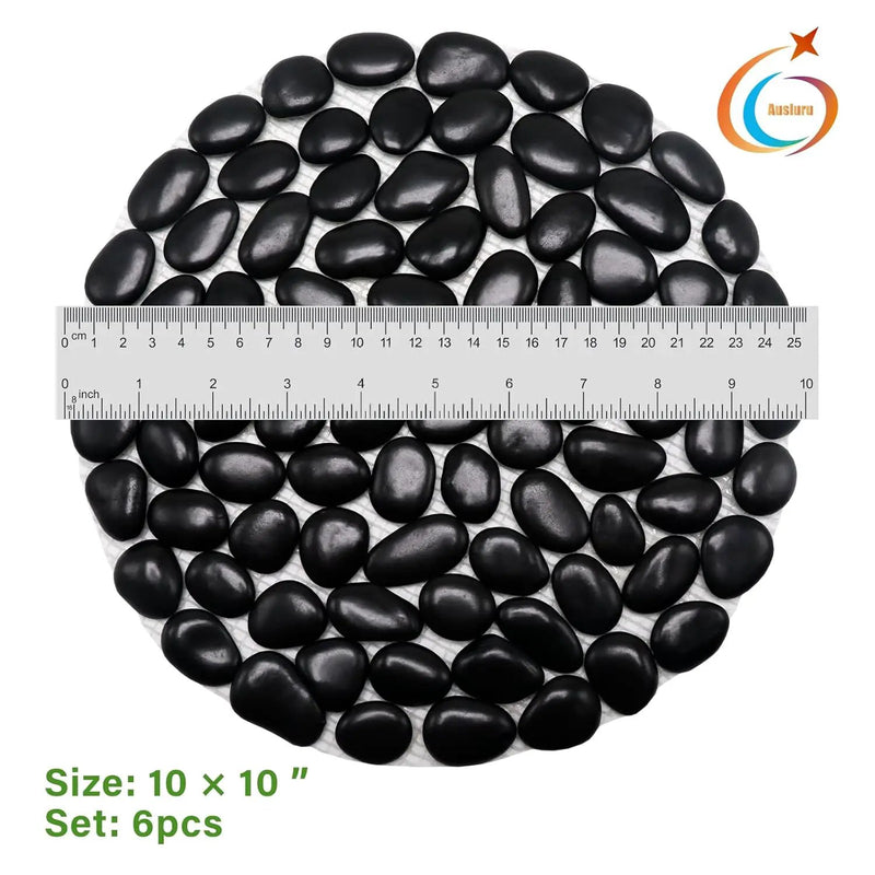 10in River Rock Stepping Stones Set - 6 Pack | Polished Pebble | Long-Lasting PVC Mesh Backing | Perfect for Garden Paths and Lawns Outdoor Landscaping Decoration | Black Circle by GreenHaven Gardens