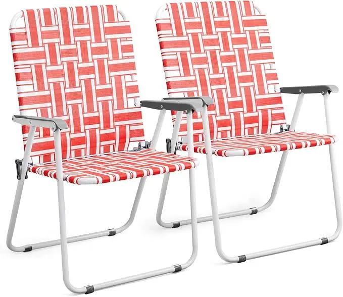 VINGLI Patio Lawn Webbed Folding Chairs Outdoor Beach Portable Camping Chair for Yard, Garden (2, Red, Oversized) by GreenHaven Gardens