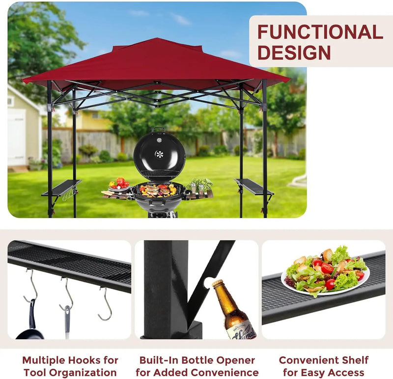 Outdoor Pop up Barbeque Grill Gazebo 8x5 with Carry Bag, Portable BBQ Canopy Tent with Handy Wired Shelf, Red by GreenHaven Gardens