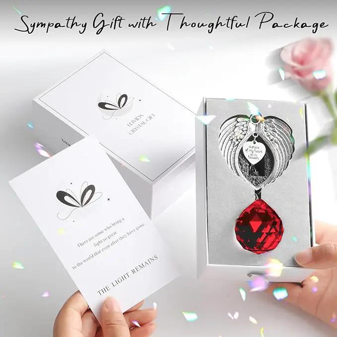 Sympathy Gift Modern Grief Gift for Lose of Loved Ones, Memorial Suncatcher with 40mm Crystal Ball, Sorry for Your Lose Rainbow Maker, Bereavement Gift Idea Angel Wings Design, Red by GreenHaven Gardens