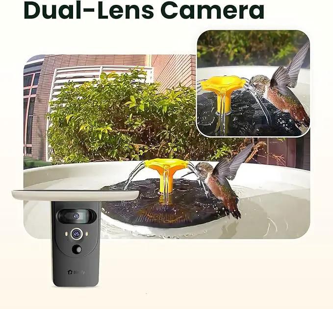 Birdfy Smart Bird Bath with Camera Solar Powered & Fountain, Dual-Lens Camera for Wildbird Watching, Auto Capture Bird Videos & Motion Detection - AI Lifetime Version (Yellowstone) by GreenHaven Gardens