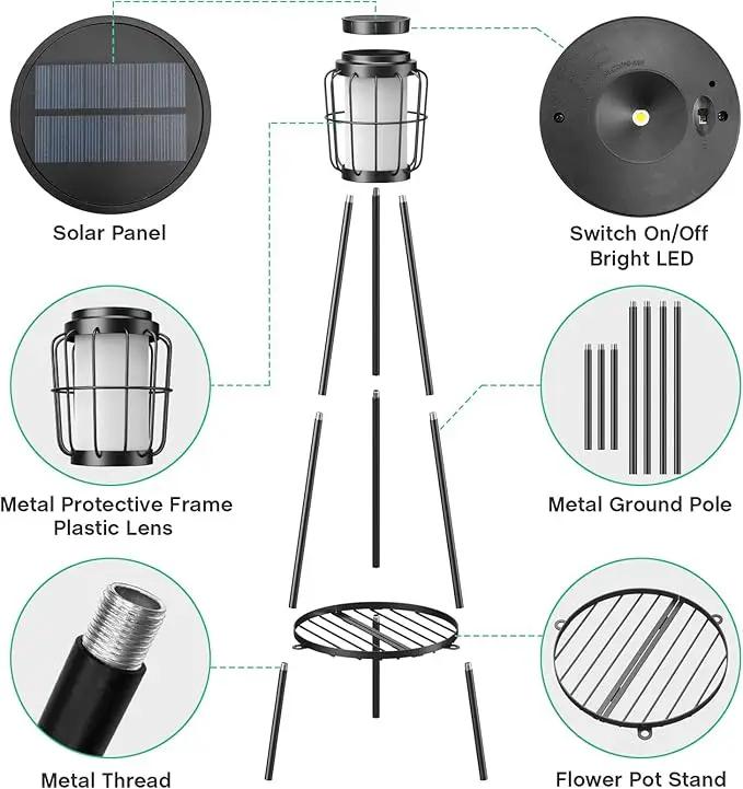 2 Pack Solar Lights Outdoor with Plant Stands - Solar Floor Lamp & Street Lights with Metal Tripod - Patio Decor for Garden, Yard, Pathway, Driveway, Porch by GreenHaven Gardens