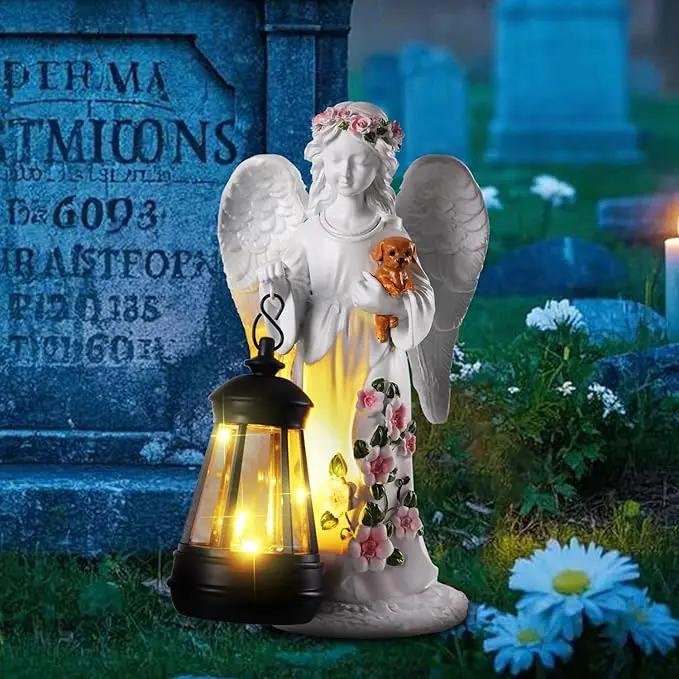 Solar Garden Decor - Angel Statues with Solar Lantern 8.7" Resin Angel Figurines Outdoor Waterproof Decorations for Yard Patio Lawn Porch Gardening Gift for Women Mother Girlfriend Wife by GreenHaven Gardens