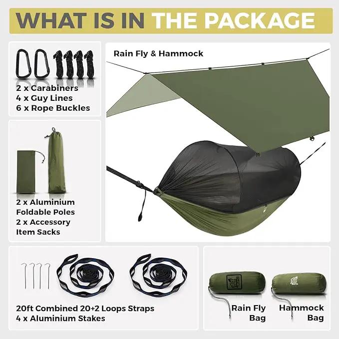 Miztli Camping Hammock -Portable Hammock w/Spacious Net & Tree Straps w/Adjustable Loops, Double and Single Hammock for Outdoor, Indoor, Hiking and Travel by GreenHaven Gardens
