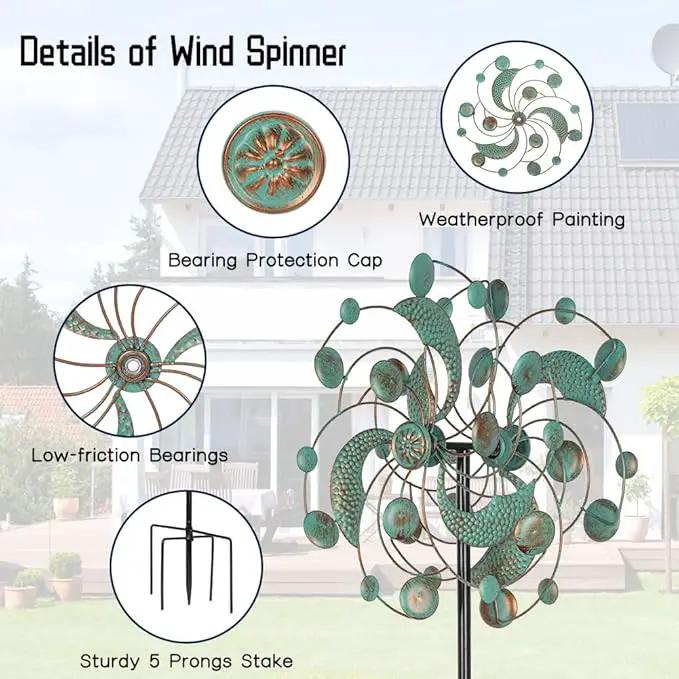 DREAMYSOUL Wind Spinner, Kinetic Wind Spinners Outdoor Metal, Garden Spinner for Yard Outside Patio Lawn Decor (Green & Cooper) by GreenHaven Gardens