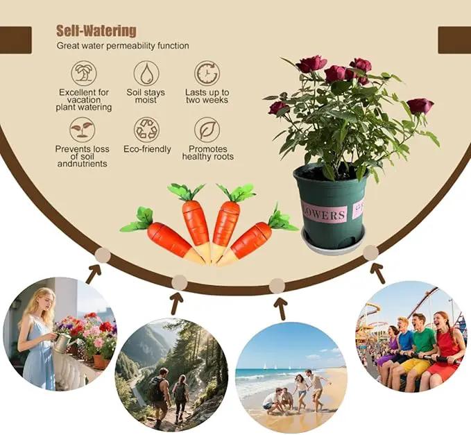 4-Pack Plant Watering Spikes with Lids，Self Watering Spikes, Plant Water Seepage Device, Cute Carrot Shape，Clay Plant Garden Waterers for Vacations by GreenHaven Gardens