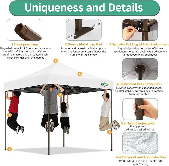 COBIZI 10x10 Pop Up Canopy Tent Heavy Duty with 4 Sidewall, Commercial Outdoor Easy Pop Up Gazebo for Party Wedding All Weather Waterproof UV 50+ with Carry Bag(Leg Upgraded),White by GreenHaven Gardens