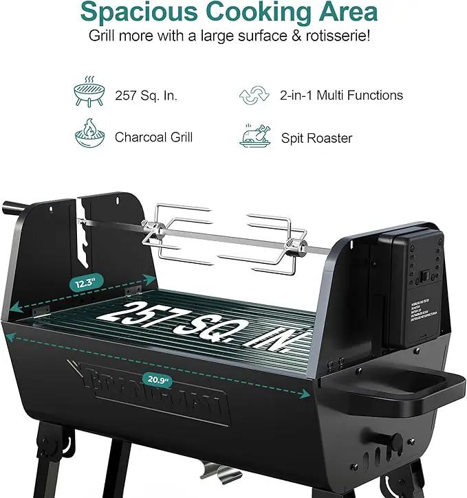 Brand‑Man 2‑in‑1 Charcoal BBQ Grill with Motorized Rotisserie – Portable, Foldable Grill, 257 sq in Outdoor BBQ Grill for Camping & Tailgate, Adjustable Height, Dual Vents by GreenHaven Gardens