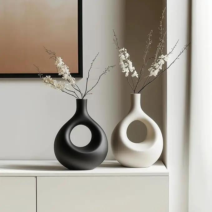 NOBULA Ceramic Bagel Vases C5 – Thoughtful for Mom – Elegant Set of 2 for Living Room, Bedroom or Table – Modern Home Decor She’ll Love – Perfect for Flowers & Plants by GreenHaven Gardens