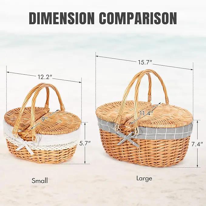 Happypicnic Wicker Picnic Basket with Handle, 15" Large Empty Picnic Basket with Lid & Removable Liner, Vintage Hand Woven Basket for Picnics, Camping, Veg Picking, Mother's Day, Thanksgiving (Check) by GreenHaven Gardens