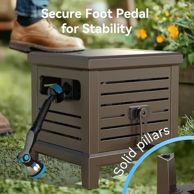 Hose Reel, Heavy Duty Hose Reel Box Hideaway Holds 100 ft x 5/8" Hose, Never-Leak System, Manual Crank Handle, Hose Guide, Stable Foot Pedal, Ideal for Yards, Patios, and Garden Sheds by GreenHaven Gardens