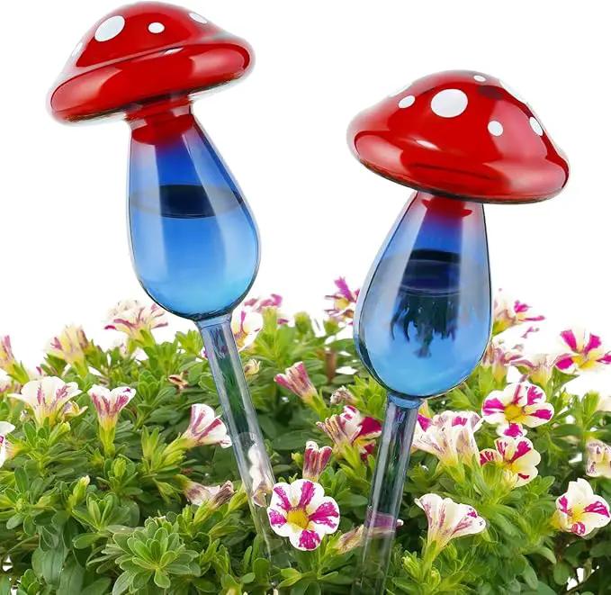 NiHome Mushroom Spike Self-Watering Bulb 2-Pack 10" Long Gradient Red Blue Hand-Blown Glass Globe Pot Plant Waterer for Home Indoor Outdoor Garden Patio Hanging Flower Automatic Irrigation System by GreenHaven Gardens