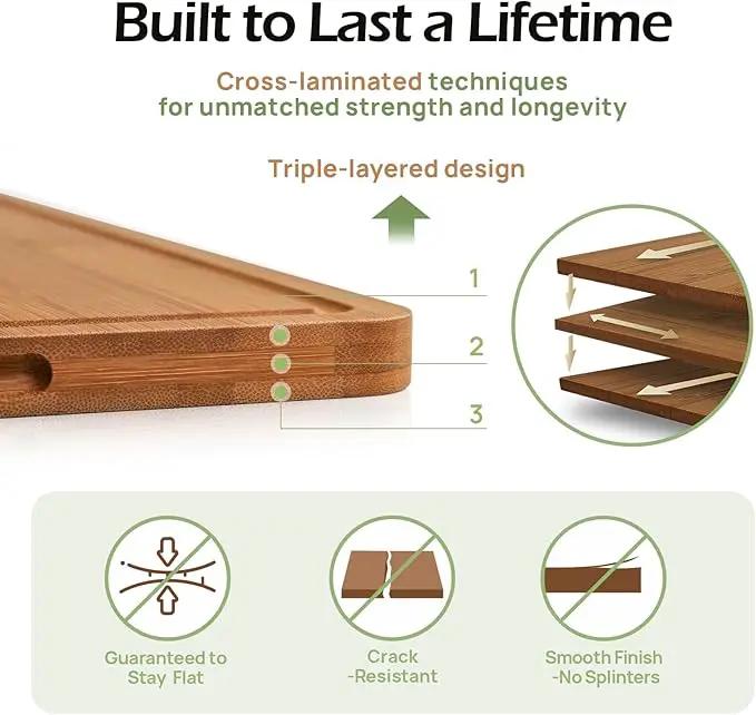Extra Large Bamboo Cutting Board for Kitchen - 18 Inch Wood XL Cutting Boards with Juice Groove and Handles, Wooden Chopping Board for Meat, Cheese, Fruit & Vegetables (Pre Oiled, Brown) by GreenHaven Gardens