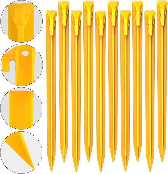 10-Pack Plastic Tent Stakes – 12-Inch Heavy Duty Canopy Anchoring Pegs for Camping, Gardening, Landscaping, Backpacking – Lightweight, Rust-Proof, Reusable Camping Stake by GreenHaven Gardens