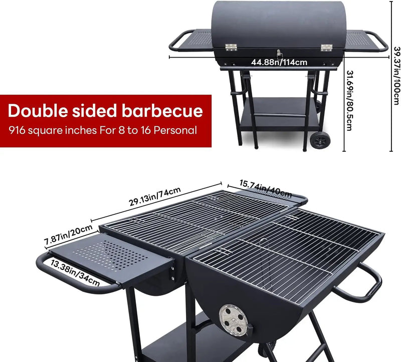 Charcoal Grill - Charcoal Barrel Grill with side shelf, Large Stainless Steel BBQ Grill suitable for outdoor camping,backyards, and patios (Extra Large) by GreenHaven Gardens